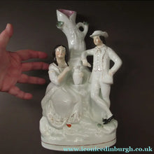 Load image into Gallery viewer, Antique Victorian Spill Vase. Man and Woman Drinking Beside a Tree
