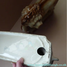 Load image into Gallery viewer, LARGE PAIR of ANTIQUE Staffordshire Style Medici Lions with front paw on ball. 14 inches in length

