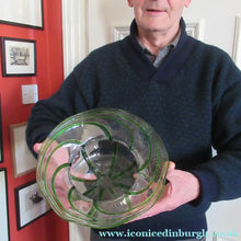 Load image into Gallery viewer, Victorian Art Glass Bowl Green Trails Stuart &amp; Sons Stourbridge
