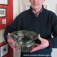 Load image into Gallery viewer, Victorian Art Glass Bowl Green Trails Stuart &amp; Sons Stourbridge
