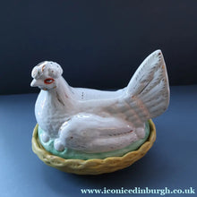 Load image into Gallery viewer, Late 19th Century Antique Victorian WHITE Staffordshire Hen on Yellow Nest - British Ceramics
