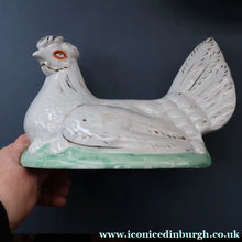 Load image into Gallery viewer, Late 19th Century Antique Victorian WHITE Staffordshire Hen on Yellow Nest 

