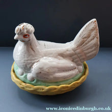 Load image into Gallery viewer, Late 19th Century Antique Victorian WHITE Staffordshire Hen on Yellow Nest 

