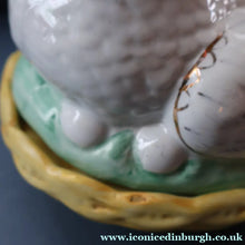 Load image into Gallery viewer, Late 19th Century Antique Victorian WHITE Staffordshire Hen on Yellow Nest 
