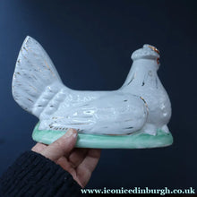 Load image into Gallery viewer, Late 19th Century Antique Victorian WHITE Staffordshire Hen on Yellow Nest - British Ceramics
