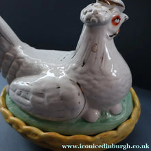 Load image into Gallery viewer, Late 19th Century Antique Victorian WHITE Staffordshire Hen on Yellow Nest 
