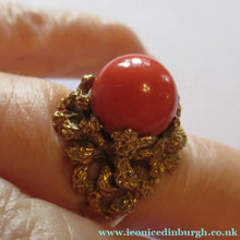 Load image into Gallery viewer, 1960s 18ct Gold &amp; Natural Coral Cocktail Ring UK Size P
