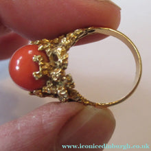 Load image into Gallery viewer, 1960s 18ct Gold &amp; Natural Coral Cocktail Ring UK Size P
