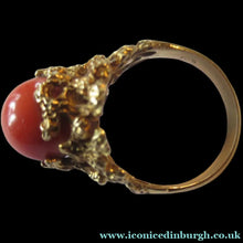 Load image into Gallery viewer, 1960s 18ct Gold &amp; Natural Coral Cocktail Ring UK Size P
