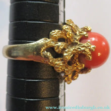 Load image into Gallery viewer, 1960s 18ct Gold &amp; Natural Coral Cocktail Ring UK Size P1960s 18ct Gold &amp; Natural Coral Cocktail Ring UK Size P
