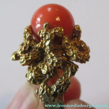 Load image into Gallery viewer, 1960s 18ct Gold &amp; Natural Coral Cocktail Ring UK Size P
