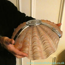 Load image into Gallery viewer, Vintage 1920s ART DECO Pressed Pink Glass Pendant Lamp Shade - in the form of a clam shell
