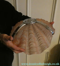 Load image into Gallery viewer, Vintage 1920s ART DECO Pressed Pink Glass Pendant Lamp Shade - in the form of a clam shell
