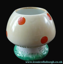 Load image into Gallery viewer, 1920s Shelley Pottery Mabel Lucie Attwell Red Spotted Mushroom Sugar Bowl

