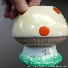 Load image into Gallery viewer, 1920s Shelley Pottery Mabel Lucie Attwell Red Spotted Mushroom Sugar Bowl
