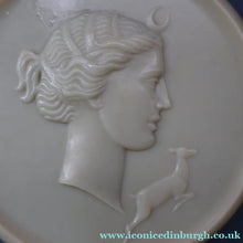 Load image into Gallery viewer, Vintage 1930s ART DECO Celluloid Lidded Power Pot with Image of the Moon Goddess, Diana
