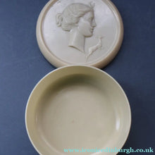Load image into Gallery viewer, Vintage 1930s ART DECO Celluloid Lidded Power Pot with Image of the Moon Goddess, Diana
