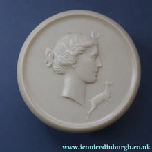 Load image into Gallery viewer, Vintage 1930s ART DECO Celluloid Lidded Power Pot with Image of the Moon Goddess, Diana

