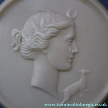 Load image into Gallery viewer, Vintage 1930s ART DECO Celluloid Lidded Power Pot with Image of the Moon Goddess, Diana
