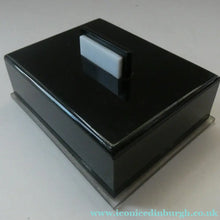 Load image into Gallery viewer, Vintage 1930s Art Deco Early Plastic / Phenolic Black and White Lidded Trinket or Jewellery Box
