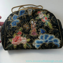 Load image into Gallery viewer,  1930s Art Deco Evening Bag or Purse with Chinese Embroidery. Fancy Clasp with Seed Pearls
