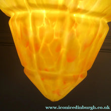Load image into Gallery viewer, 1930s Art Deco Orange and White Mottled Glass. Marble Effect Hanging Lantern. Brass Chains and Fittings 
