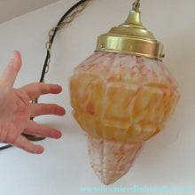 Load image into Gallery viewer, 1930s Art Deco Orange and White Mottled Glass. Marble Effect Hanging Lantern. Brass Chains and Fittings 
