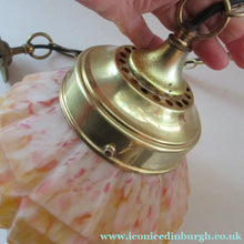 Load image into Gallery viewer, 1930s Art Deco Orange and White Mottled Glass. Marble Effect Hanging Lantern. Brass Chains and Fittings 
