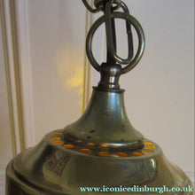 Load image into Gallery viewer, 1930s Art Deco Orange and White Mottled Glass. Marble Effect Hanging Lantern. Brass Chains and Fittings 
