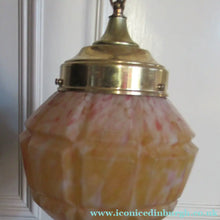 Load image into Gallery viewer, 1930s Art Deco Orange and White Mottled Glass. Marble Effect Hanging Lantern. Brass Chains and Fittings 
