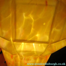 Load image into Gallery viewer, 1930s Art Deco Orange and White Mottled Glass. Marble Effect Hanging Lantern. Brass Chains and Fittings 
