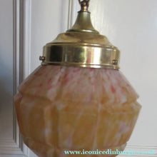 Load image into Gallery viewer, 1930s Art Deco Orange and White Mottled Glass. Marble Effect Hanging Lantern. Brass Chains and Fittings 
