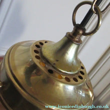 Load image into Gallery viewer, 1930s Art Deco Orange and White Mottled Glass. Marble Effect Hanging Lantern. Brass Chains and Fittings 
