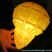 Load image into Gallery viewer, 1930s Art Deco Orange and White Mottled Glass. Marble Effect Hanging Lantern. Brass Chains and Fittings 
