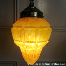 Load image into Gallery viewer, 1930s Art Deco Orange and White Mottled Glass. Marble Effect Hanging Lantern. Brass Chains and Fittings 
