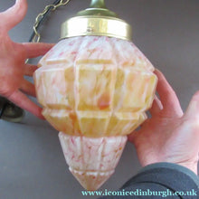 Load image into Gallery viewer, 1930s Art Deco Orange and White Mottled Glass. Marble Effect Hanging Lantern. Brass Chains and Fittings 
