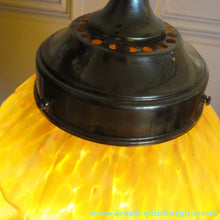 Load image into Gallery viewer, 1930s Art Deco Orange and White Mottled Glass. Marble Effect Hanging Lantern. Brass Chains and Fittings 
