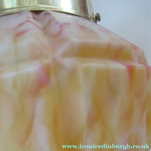 Load image into Gallery viewer, 1930s Art Deco Orange and White Mottled Glass. Marble Effect Hanging Lantern. Brass Chains and Fittings 
