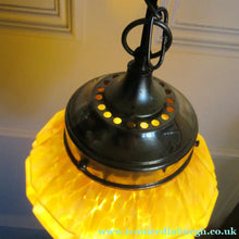 Load image into Gallery viewer, 1930s Art Deco Orange and White Mottled Glass. Marble Effect Hanging Lantern. Brass Chains and Fittings 
