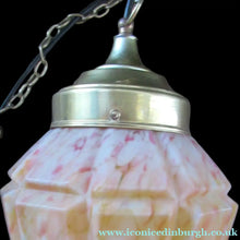 Load image into Gallery viewer, 1930s Art Deco Orange and White Mottled Glass. Marble Effect Hanging Lantern. Brass Chains and Fittings 
