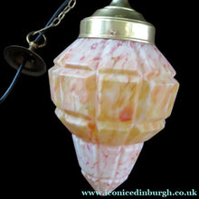 Load image into Gallery viewer, 1930s Art Deco Orange and White Mottled Glass. Marble Effect Hanging Lantern. Brass Chains and Fittings 
