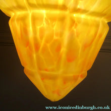 Load image into Gallery viewer, 1930s Art Deco Orange and White Mottled Glass. Marble Effect Hanging Lantern. Brass Chains and Fittings 
