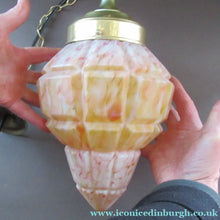 Load image into Gallery viewer, 1930s Art Deco Orange and White Mottled Glass. Marble Effect Hanging Lantern. Brass Chains and Fittings 
