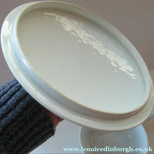 Load image into Gallery viewer, Vintage 1930s DANISH Lyngbay Porcelain Lidded Bowl with Carrying Handle and Grey Stripes

