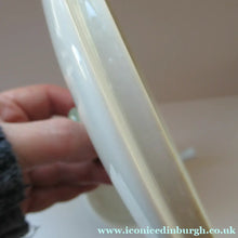 Load image into Gallery viewer, Vintage 1930s DANISH Lyngbay Porcelain Lidded Bowl with Carrying Handle and Grey Stripes
