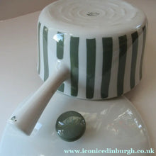 Load image into Gallery viewer, Vintage 1930s DANISH Lyngbay Porcelain Lidded Bowl with Carrying Handle and Grey Stripes
