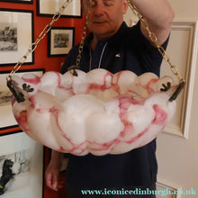 Load image into Gallery viewer, Vintage Glass Hanging Goldfish Bowl or Flycatcher Lampshade. Opaque Glass with Oodles of Raspberry Ripple Veins
