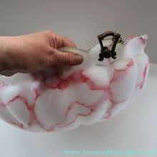 Load image into Gallery viewer, Vintage Glass Hanging Goldfish Bowl or Flycatcher Lampshade. Opaque Glass with Oodles of Raspberry Ripple Veins
