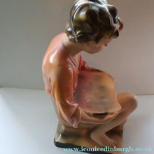 Load image into Gallery viewer, Vintage 1930s Plaster Figurine of a Kneeling Boy with Display Tray. Interesting Shop Window Display Item
