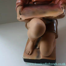 Load image into Gallery viewer, Vintage 1930s Plaster Figurine of a Kneeling Boy with Display Tray. Interesting Shop Window Display Item
